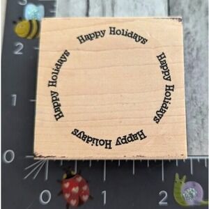 Endless Creations Happy Holidays Circle Frame F154 Rubber Stamp Wood #D112